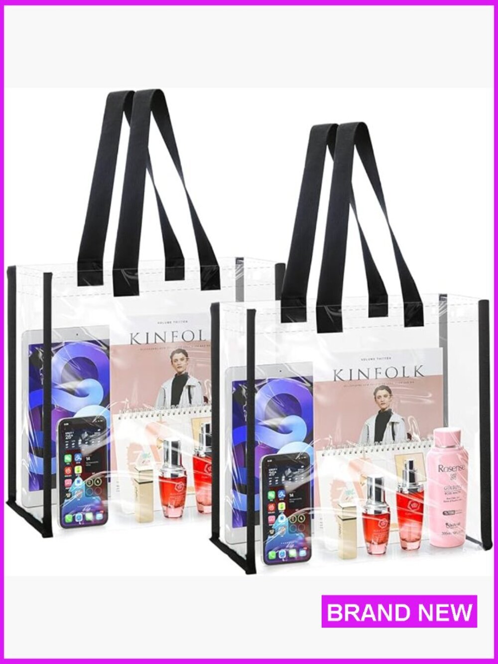 Clear Stadium Approved 2-Pack Tote Bag PVC Waterproof 12x12x6 Concerts Work